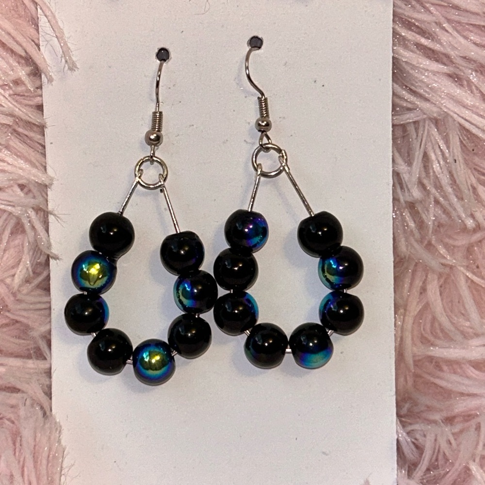 Elegant Black and Blue Beaded Earrings